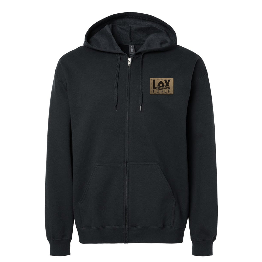 Zip Up Hoodie with Front leather patch and Back LAX Logo (Unisex)